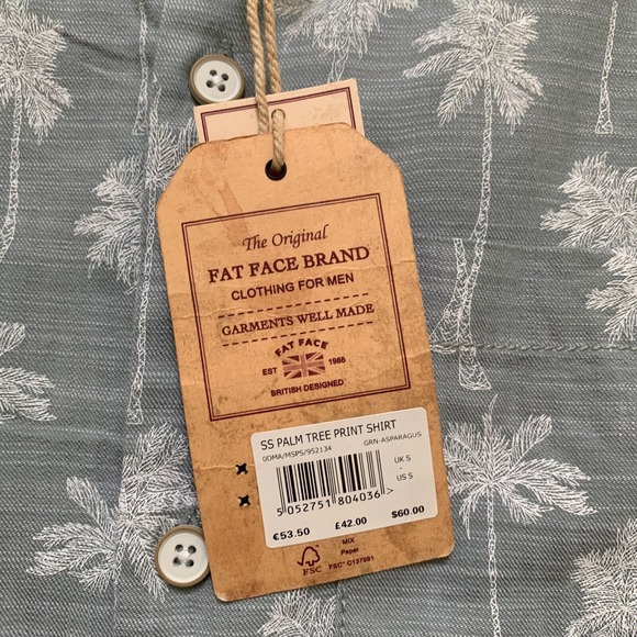 FAT FACE S/S Men's Button Down PALM TREE Print Shirt Asparagus Green Sz SML - Picture 8 of 16